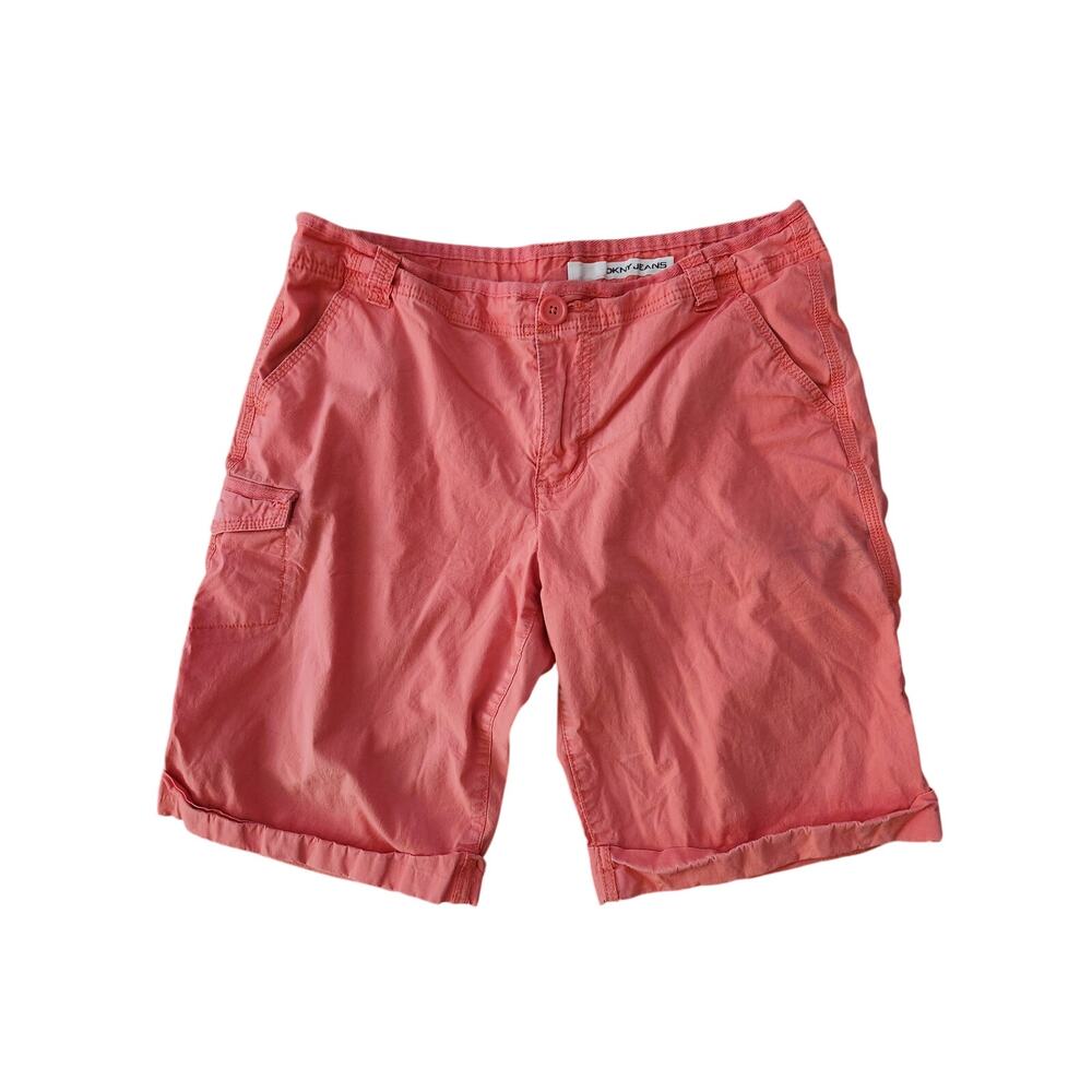 DKNY Jeans Coral Cargo Bermuda Shorts Womens Size 14 Rolled Hem Casual